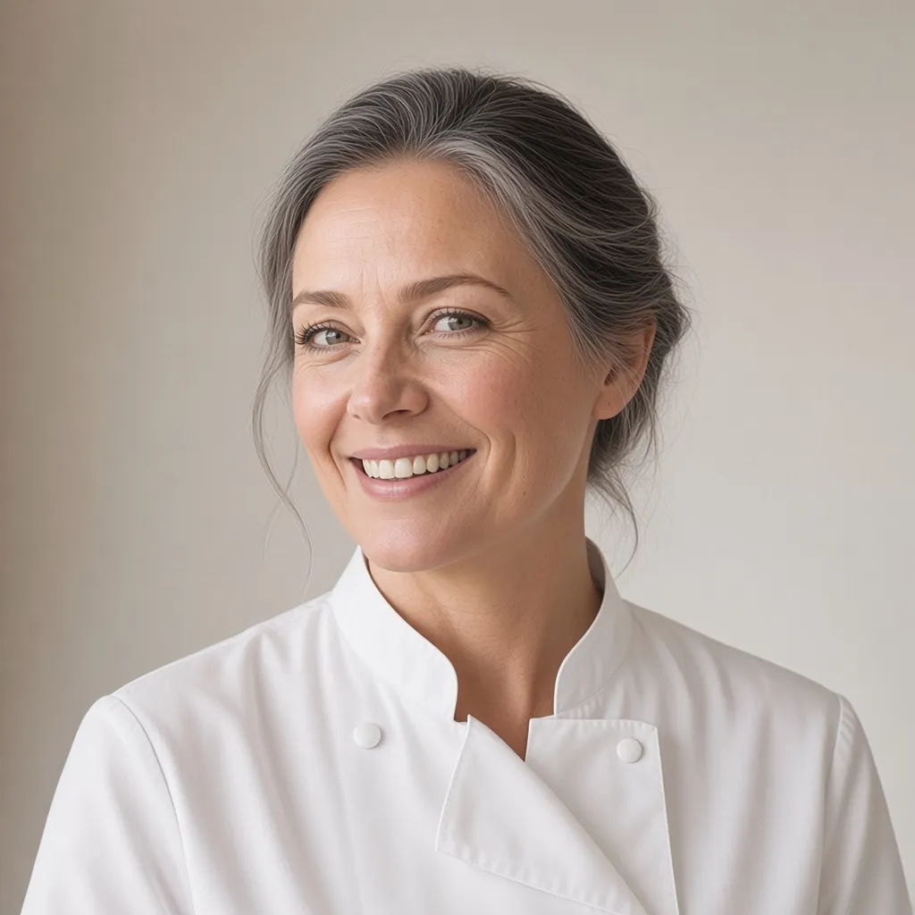 Elena Moretti, head chef, in a white chef's jacket